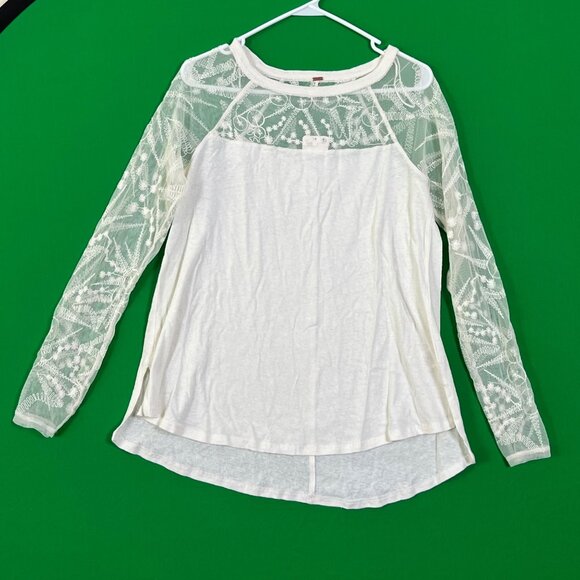 Free People Tops - Free People Love Dove Lace Long Sleeve Tee Cream Shirt Tail Hem Size S - NWT